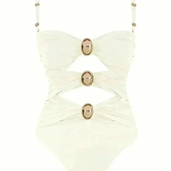 White Sexy Women's Hollow Out Solid Color Daily One-Piece Swimsuit - Picture 1 of 5